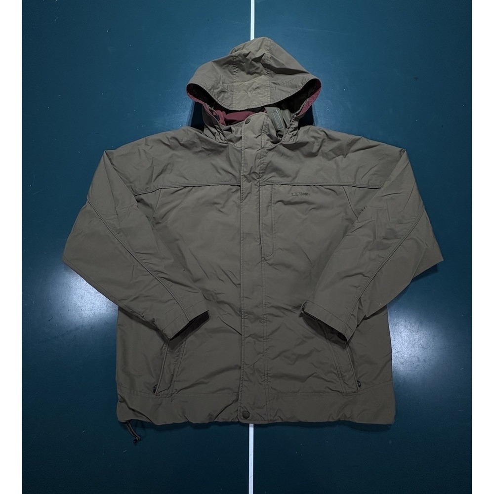 LL Bean Storm Chaser Jacket Men's Large Olive Green Windbreaker Hooded Rain